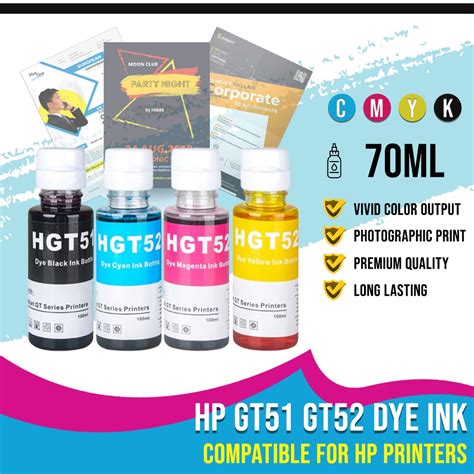 70ml Refill Dye Ink Hp Ink Gt51 Gt52 Compatible For Hp Deskjet Gt 5810 5820 Printers