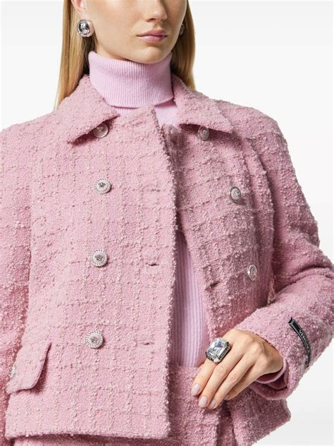 Versace Double Breasted Tweed Jacket Pink Farfetch Uk