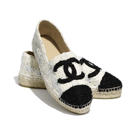 Tweed Ecru Blue Black Espadrilles Chanel