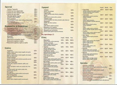 Menu at Pasta Bella, Corfu