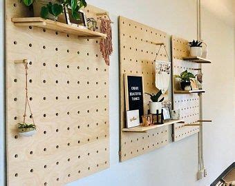 Modern Wood Pegboard Shelf Large Rectangle X Minimalist