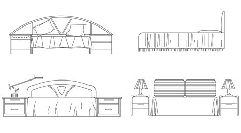 Double Bed Headboard Elevation Blocks Autocad File Cadbull