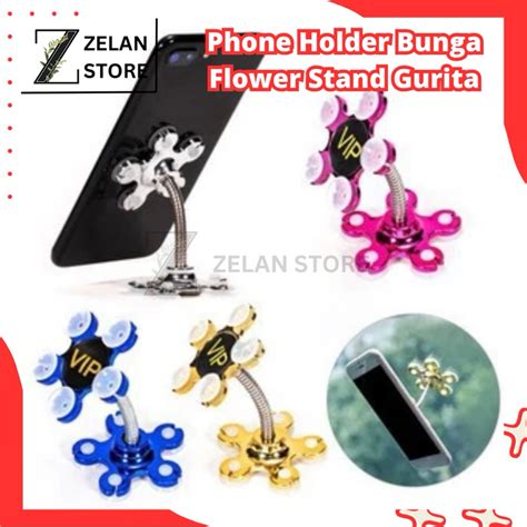 Jual Phone Holder Bunga Flower Stand Gurita Pop Socket Flexible Gekko