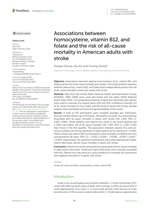 Pdf Associations Between Homocysteine Vitamin B And Folate And