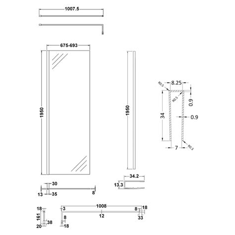 Hudson Reed Full Outer Frame Wet Room Panel Wrfbb1970 700mm 8mm