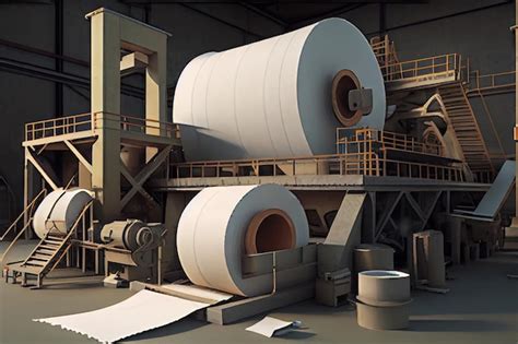 Целлюлозно-бумажная фабрика с конвейерной лентой, несущей рулоны бумаги ...