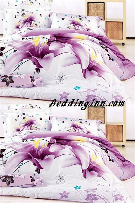 Lily Cotton Stunning Purple Tulip Print 4 Piece Cotton Duvet Cover