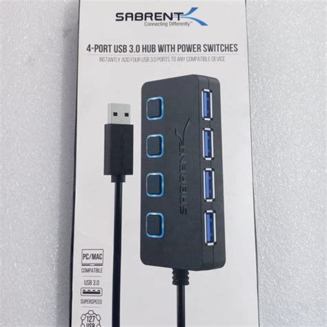 Jual Sabrent HB UM43 4 Port USB 3 0 Hub With Power Switches Black