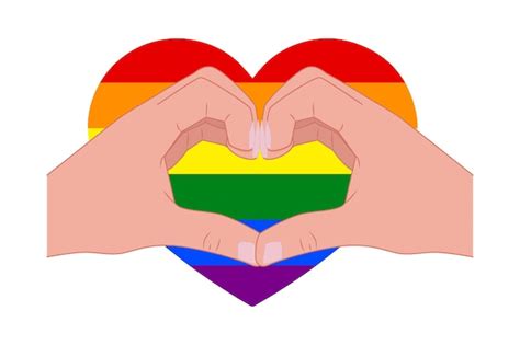 Premium Vector Vector Heart With Rainbow Flag Hands Gesture Making