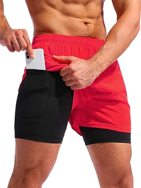 Pudolla Mens 2 In 1 Running Shorts 5 Quick Dry Gym Athletic Workout Shorts For Men With Phone