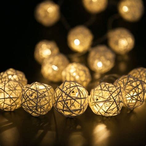 20 Rattan Ball Led String Fairy Lights Warm White LED Lights Christmas