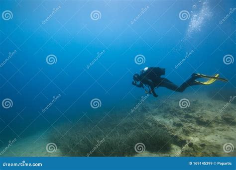 Side View Of Scuba Diver Underwater Stock Image Image Of Colorful