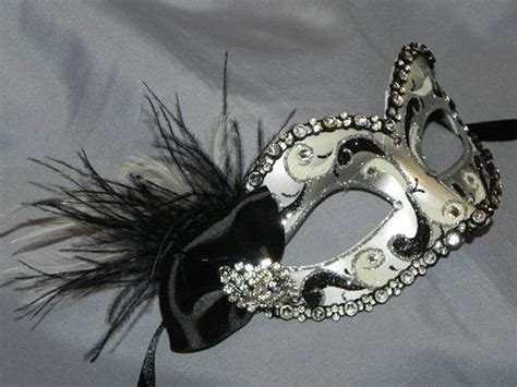 Black White And Silver Feather Masquerade Mask Made To Etsy