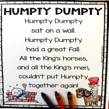 Humpty Dumpty Nursery Rhyme Poetry Notebook Black and White | TPT