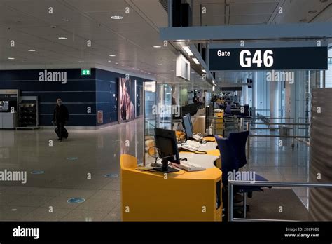 Lufthansa Airline Desk At The Munich International Airport In Munich