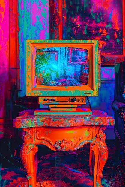 Premium Photo | A Noisy Image of a 1970s TV in the style of retro ...