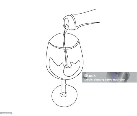 Continuous One Line Drawing Of Abstract Pouring Wine Into The Wine Glass Simple Wine Glass Line