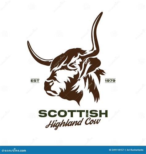 Scottish Highland Cow Vector Illustration Logo Design Stock Vector