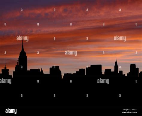 Midtown Manhattan Skyline at sunset with beautiful sky illustration ...