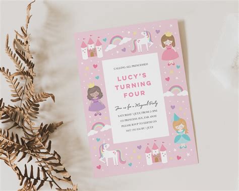 Editable Princess Birthday Invitation Magical Princess Etsy Australia