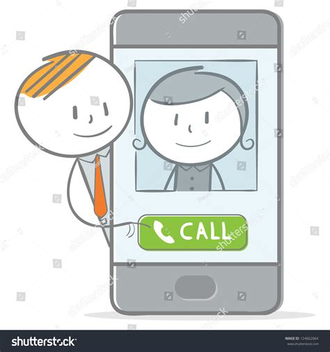 Doodle Stick Figure Make A Call With Mobile Phone Stock Vector