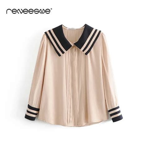 Spring Autumn Sailor Collar Long Sleeve Patchwork Women Shirts All