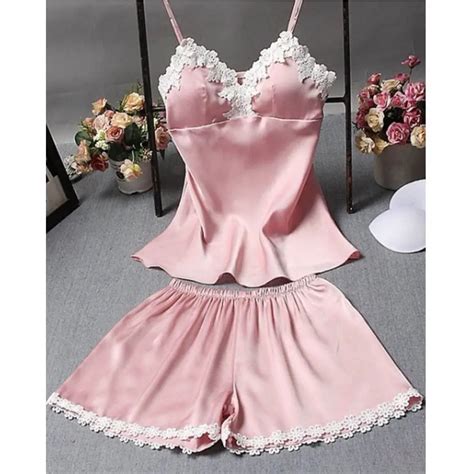 2 Pcs Mulheres Sexy Lingerie Pijamas Set Babydoll De Cetim Lace Robes