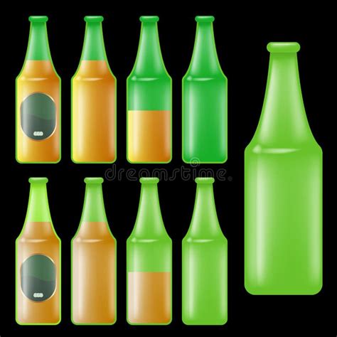 Vector Green Glass Bottles Set Isolated On White Background Beer Bottle With Label Empty Beer