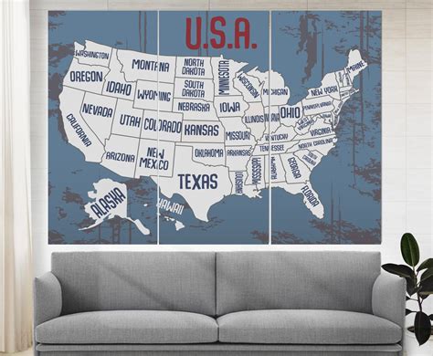 USA Map Canvas Print USA Wall Art United States Map Canvas | Etsy