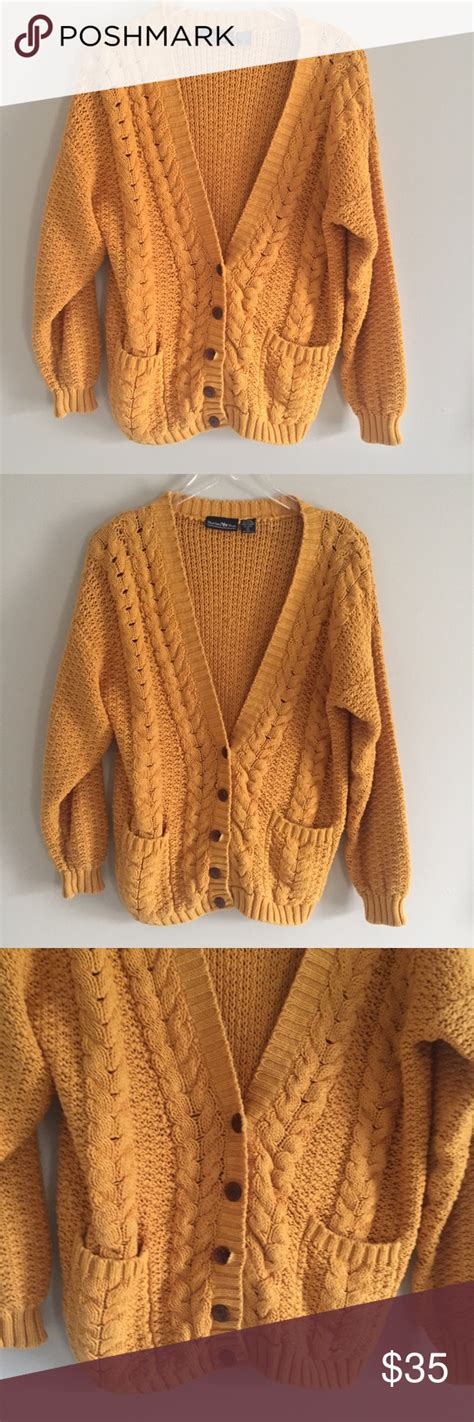 Vintage Oversized Mustard Yellow Cardigan Sweater Yellow Cardigan