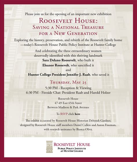 Exhibit Opening — Roosevelt House Saving A National Treasure For A New Generation Hunter College