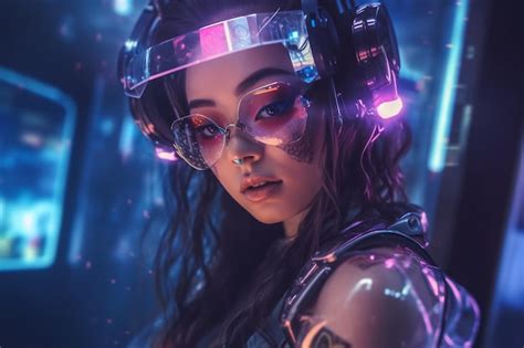 Premium Ai Image A Woman Wearing A Neon Glasses With The Word