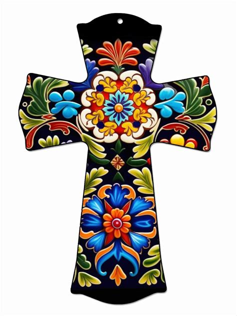 Amazon CALUOHO Mexican Ceramic Cross Hand Painted Floral Wall