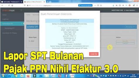 Cara Lapor SPT Bulanan Pajak PPN Nihil Efaktur 3 0 Tahun 2021 YouTube