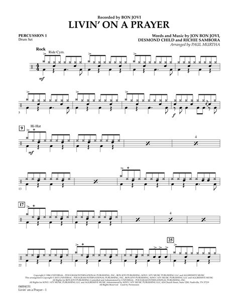 Livin On A Prayer Percussion 1 By Paul Murtha Sheet Music For Concert Band At Sheet Music Direct