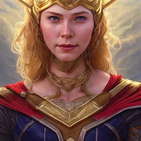 Smiling Beautiful Female Thor With Sparkling Eyes Stable Diffusion