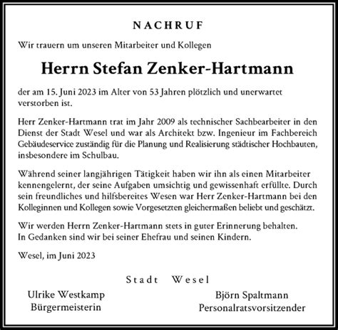 Alle Traueranzeigen F R Stefan Zenker Hartmann Trauer Rp Online De