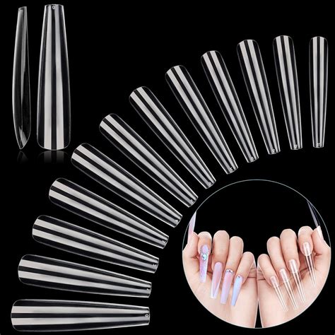 LIONVISON 240 Pieces Extra Long Ballerina Transparent False Nails