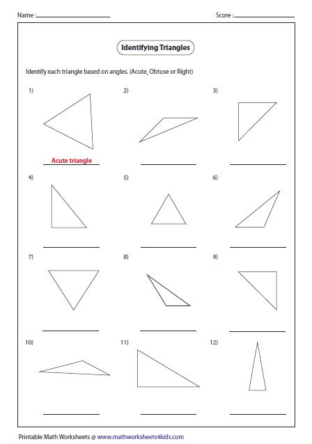 Identifying Triangles Worksheets