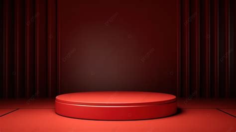 Red Podium Showcase For Product Display Against Dark Room Background