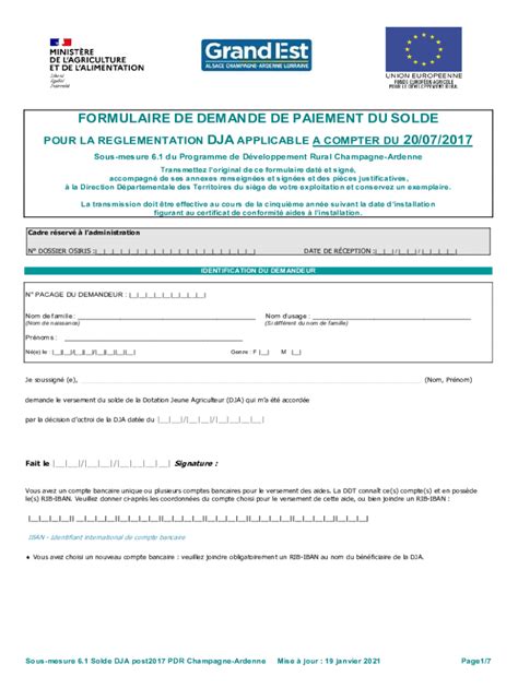 Fillable Online Formulaire De Demande De Paiement Du Solde Pour La