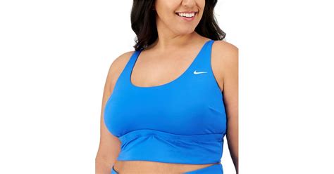 Nike Synthetic Plus Size Essential Scoop Neck Midkini Top In Blue Lyst