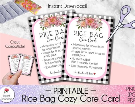 Custom Printable Heating Pad Bag Tags Pdf Rice Bag Corn Bag