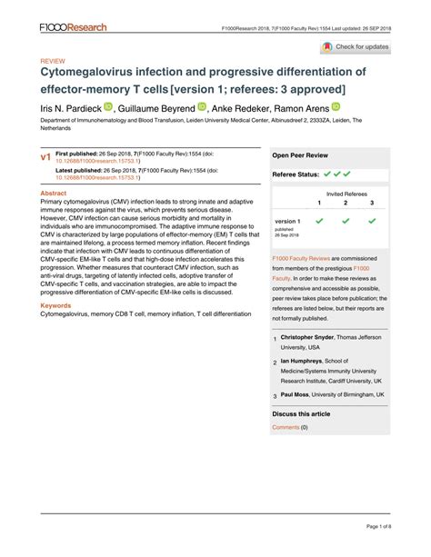 Pdf Cytomegalovirus Infection And Progressive Differentiation Of