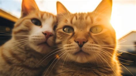 Premium Photo Two Cute Funny Cats Take A Selfie Neural Network Ai Generated