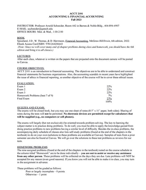 Syllabus Fall Acct Accounting I Financial Accounting