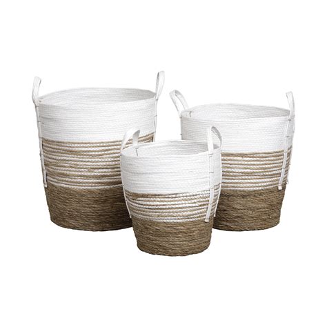 Lot de 3 paniers à linge H47 cm Seo Blanc Déco salle de bain Eminza