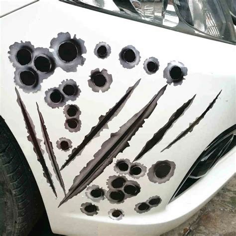 1pc Car Stickers 3d Bullet Hole Personality Funny Decal Car Covers