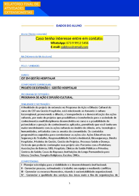 Projeto De Extens O I Gest O Hospitalar Programa De A O E Difus O