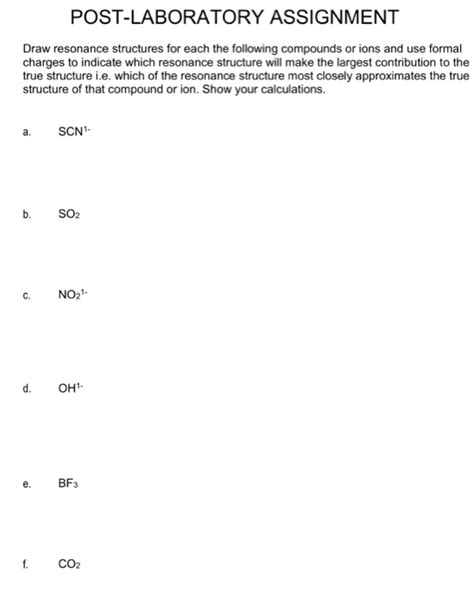 Solved POST LABORATORY ASSIGNMENT Draw Resonance Structures Chegg